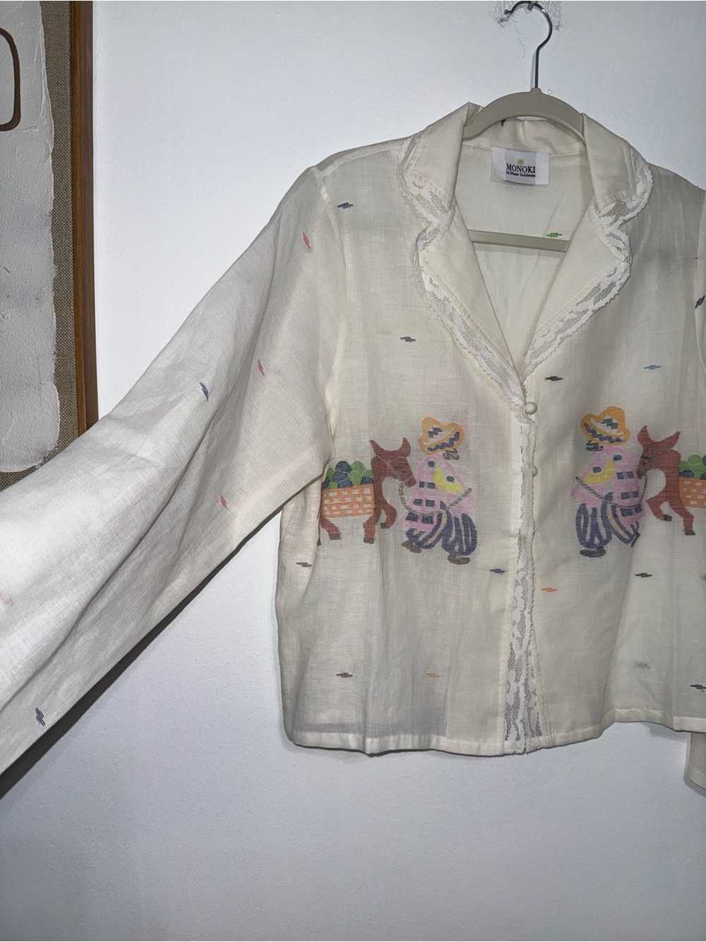 Monki Cream Sheer Button-Up Blouse with Embroidered Motif - Picture 3 of 8